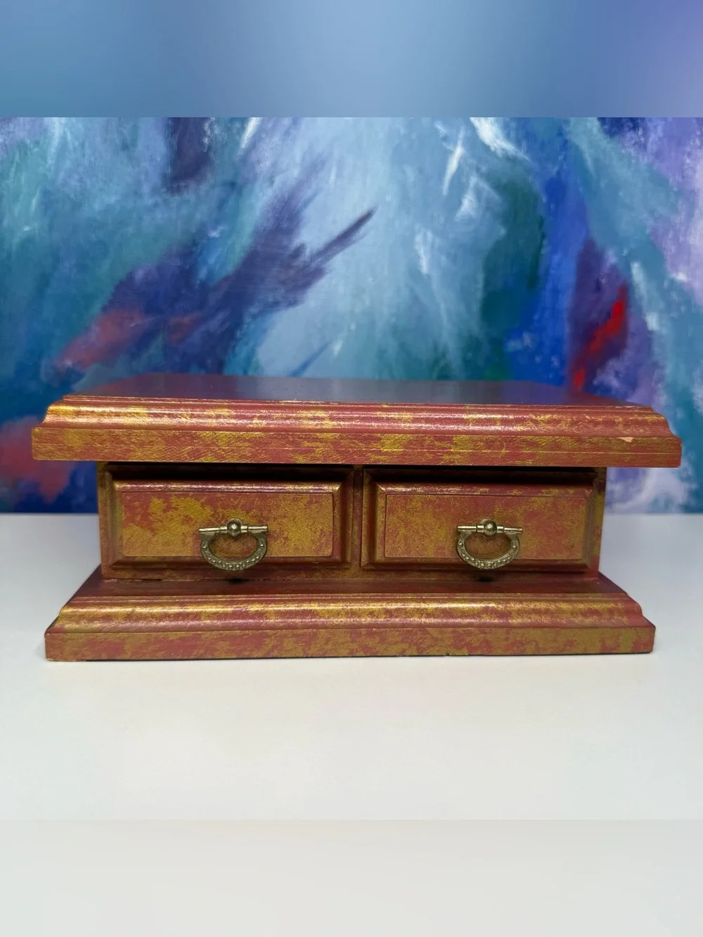 Wood Jewelry Box Marked Handcrafted at the Maine State Prison Trinket Box Red